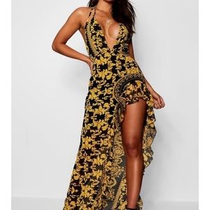 Baroque Print Ruffle Maxi Dress size 6